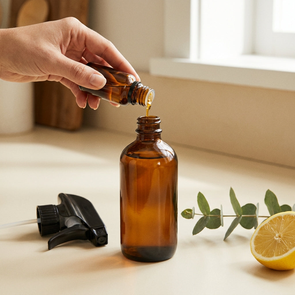 Pouring concentrate into the spray bottle
