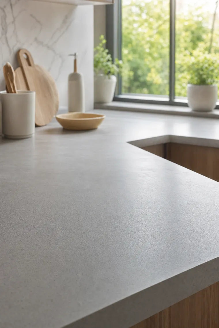 A kitchen counter that looks spotless in daylight