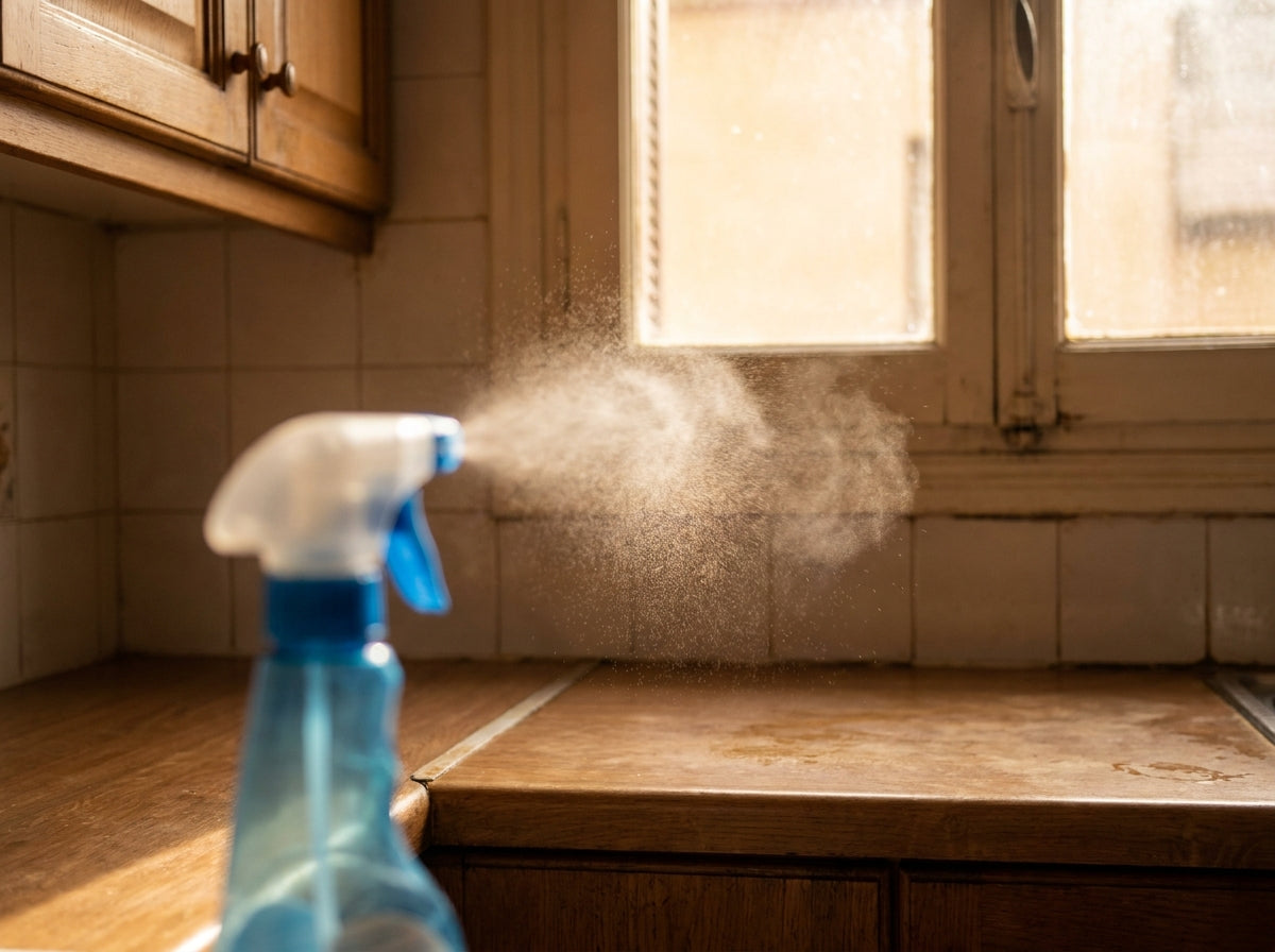 A typical kitchen disinfectant spray. Most homes don't ventilate the room while or after spraying.
